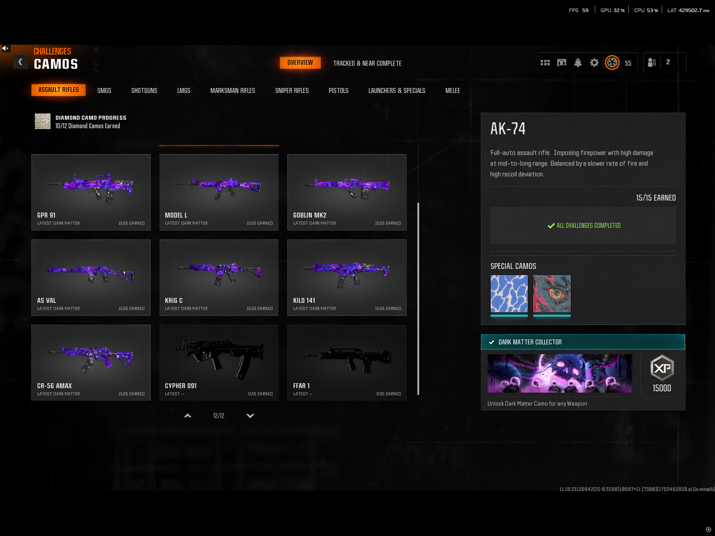 ๐ BO6 + WZ4 | โจ 33x Dark Matter Skins | ๐ฏ 9x META Loadouts (Sniper, Fear1, Krig C, LC10...) ๐งฑ Level 55 | ๐งฟ 50 Wins Secured | ๐ฎ Crossplay Ready: Steam โข BNET โข PSN โข Xbox #DvRduK