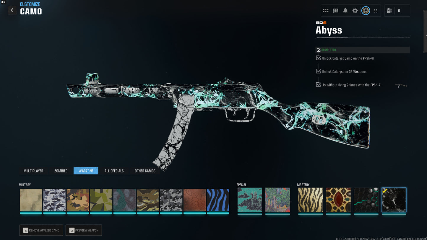 🏺 Legit Abyss Unlock (Inclu .New Guns Amax Kilo Ladra) 🔥 500 Camos 🔥 Level 55 + legitimately unlocked 🕸️ Gold Tiger ✨ King's Ransom 👁 Catalyst ✨ Gold Camos 🦾 Full access linkable to: Steam, Battle.net, PSN, Xbox 🌐 Black Ops 6 Warzone 4 BO6
