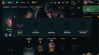 🧩 Ranked Iron IV EUW | 🦠 20 Meta Champs | 🧬 Level 30 Progress | 🪙 40k Blue Essence | 🗃️ Full Control | 🕶️ Mail Unlinked | 🛰️ Rapid Delivery X2Y9Jv