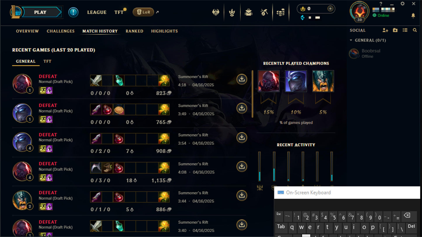 🚗 Iron IV 0% WR [NA] 💲 20 Champion 💲 30 Level 💲 35k BE 💲 Full Access 💲 Unverified Mail 💲 Instant Delivery #K9P3L2M