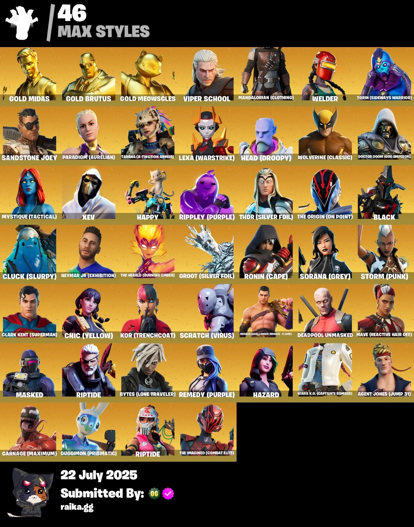 [PC/PSN/XBOX] 108 skins | Gold Midas | Gold Brutus | Gold Meowscles | Rust Bucket | Verve | Rage | Astroworld Cyclone | Monster Team Banner | 1100 VB