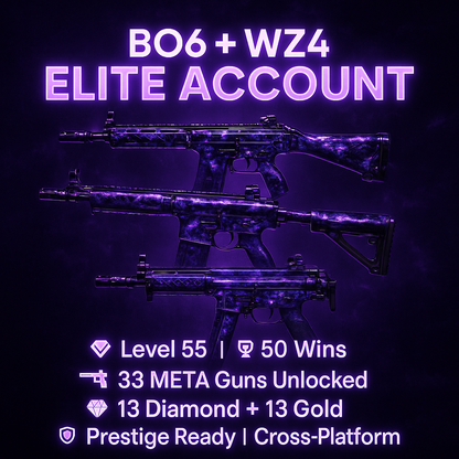【💣 BO6 / WZ4 META LOADOUT】✔ Level 55 • 🏆 50 Wins 🌟 13 Diamond + 💫 13 Gold (CR56, Ladra, Kilo) 🎮 195 Camos Unlocked • 👤 17 Operators 📲 Fully Linkable (Steam • Battle.net • PSN • Xbox) | 🧩 Prestige 1 Ready