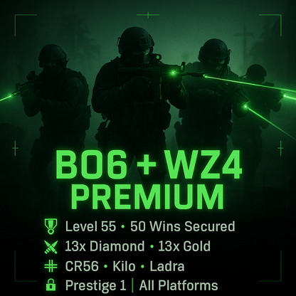 【🛡️ BO6 ⸱ WZ4 🔥】✔️ Level 55 + 50 Wins 💠 13x Diamond + 🎖️ 13x Gold (Best META Guns) ⚙️ Kilo • Ladra • CR56 | 🧨 195 Camos • 🦾 17 Operators 🔗 Linkable to: STEAM / BNET / PSN / XBOX | 🎮 Prestige 1 Ready