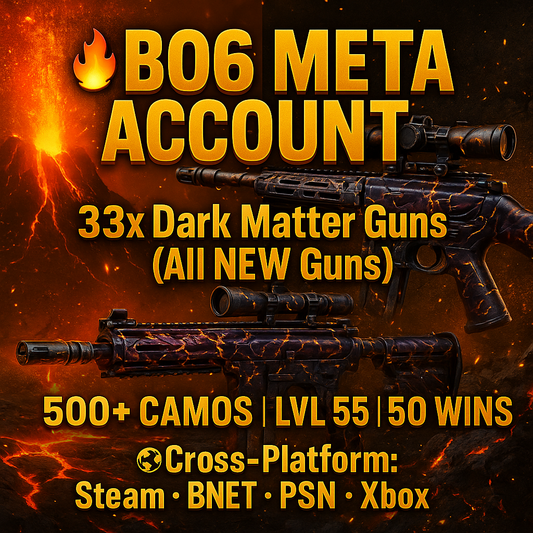📀 BO6 & WZ4 | 🚧 33x Dark Matter Hand Leveled 9x Meta Guns Loadouts (Snipers , Fear1, C56,Kilo,Ladra,Lc10,KrigC,HDR) | 🪙 500+ Premium Camos | 🧱 Level 55 | 🧿 50 Ranked Wins | 🗺️ Crossplay: Steam • BNET • PSN • Xbox