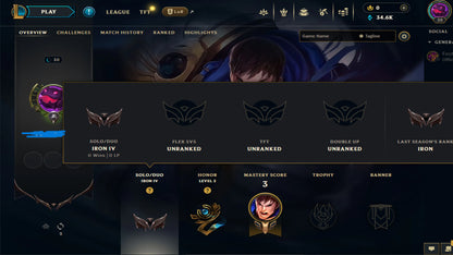 Buy Iron IV 0% WR [NA] 💲 20 Champion 💲 30 Level 💲 35k BE 💲 Full Access 💲 Unverified Mail 💲 Instant Delivery #K9P3L2M