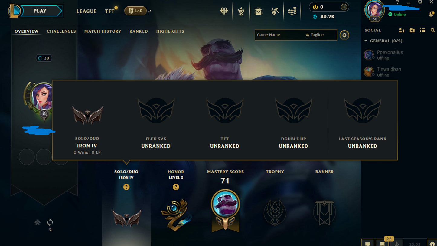 Iron IV NA Ranked | 🏅 Honor Lv. 3 | 🪜 Level 30 Complete | 💰 47k Blue Essence | 🧾 Full Credentials | 📪 Email Unlinked | 🚀 Quick Access #nqxAMg